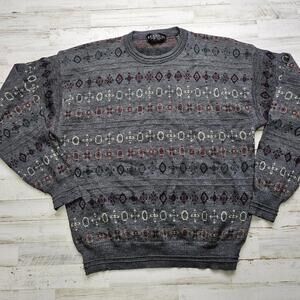 Brandini Made Italy Multicolor 100% Merino Wool Vintage Geometric 90s Sweater LG